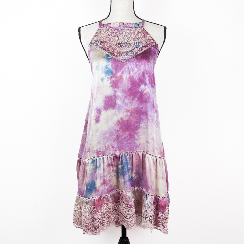 🦋LAST🦋NWT Tulle & Batiste Rebecca Silk Tie Dye Halter Dress, Amethyst, Small